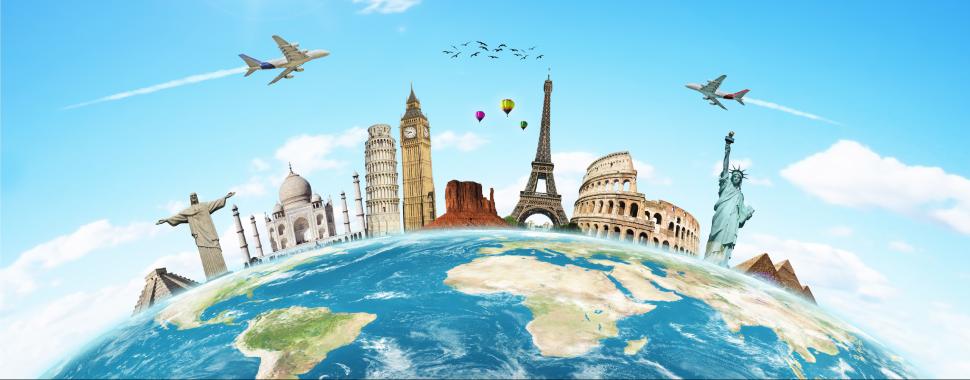 Imagem mostra globo e pontos turísticos
